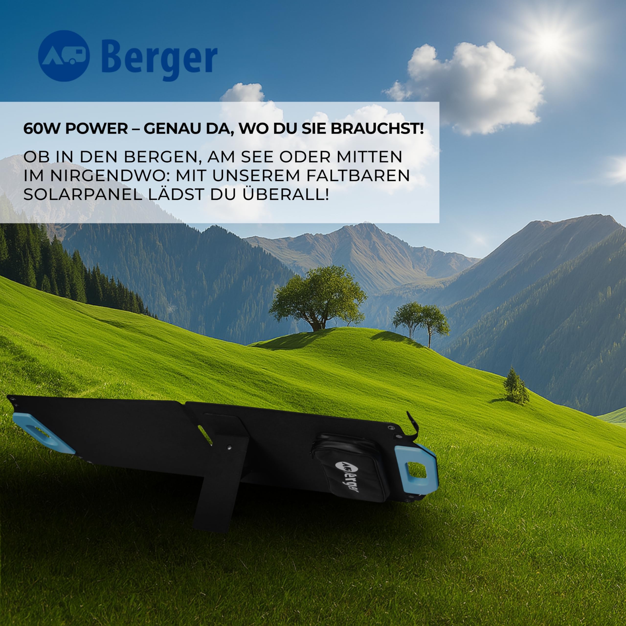 BERGER faltbares Solarpanel Monokristallines 60W bis 300W Solarmodul für Camping Outdoor Powerstation Batterie