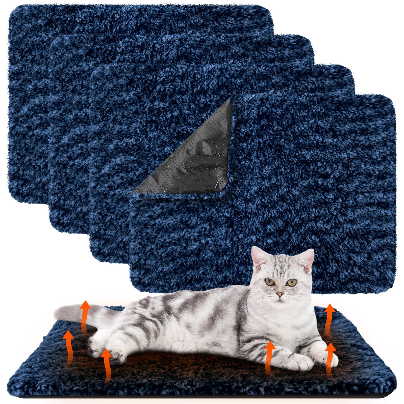 Drydiet 4 Pack Self Warming Cat Pads Self Heating Cat Mat Washable Homeless Dogs Thermal Pads Kennel Pad Reflects Body Heat Warm Crate Bed Mat for