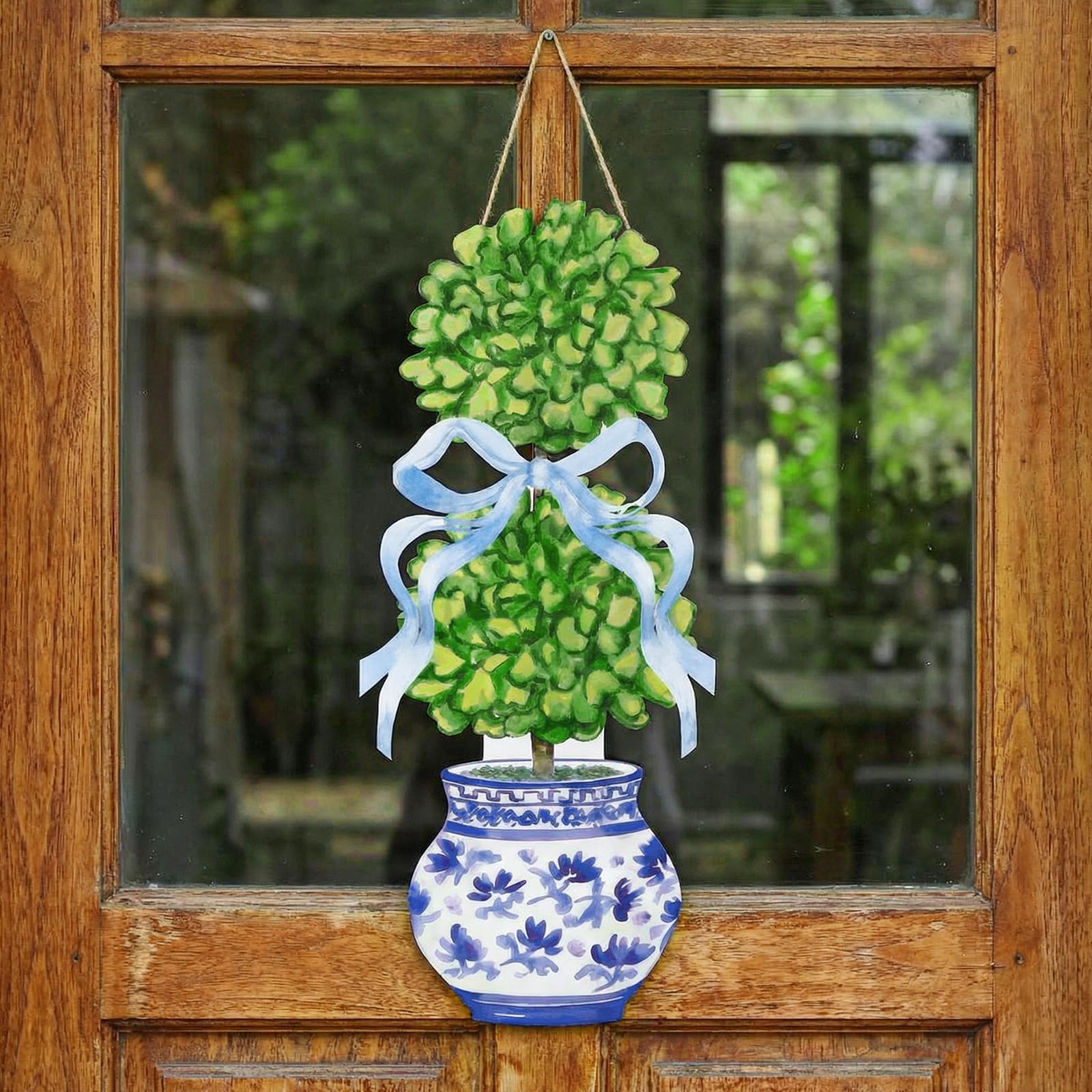 RattanView Chinoiserie Bonsai Door Hanger, Wooden Welcome Sign