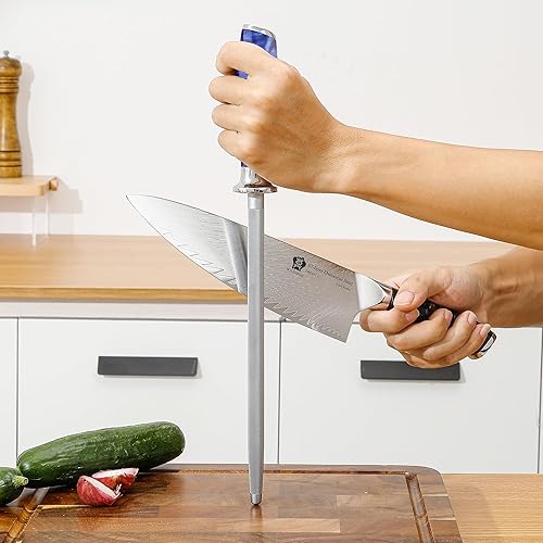 Miniatura 6 de WILDMOK Afilador de cuchillos de 9 pulgadas, barra de afilador de cuchillos profesional de acero al carbono de diamante, aplicable a cocina, hogar o