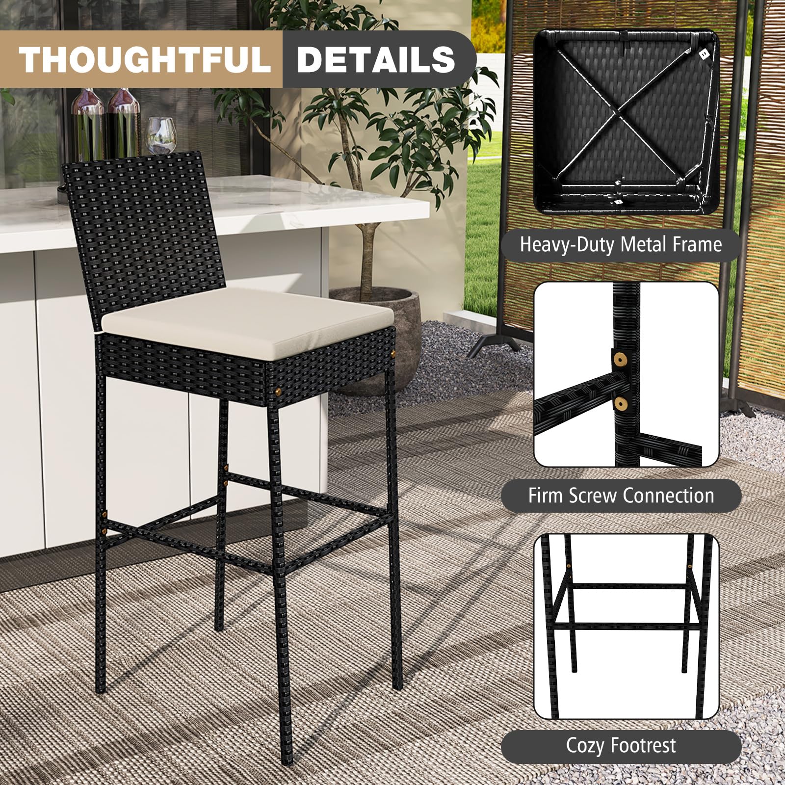 Outdoor Bar RELAX4LIFE Stools Set Of Comfy Rattan Counter