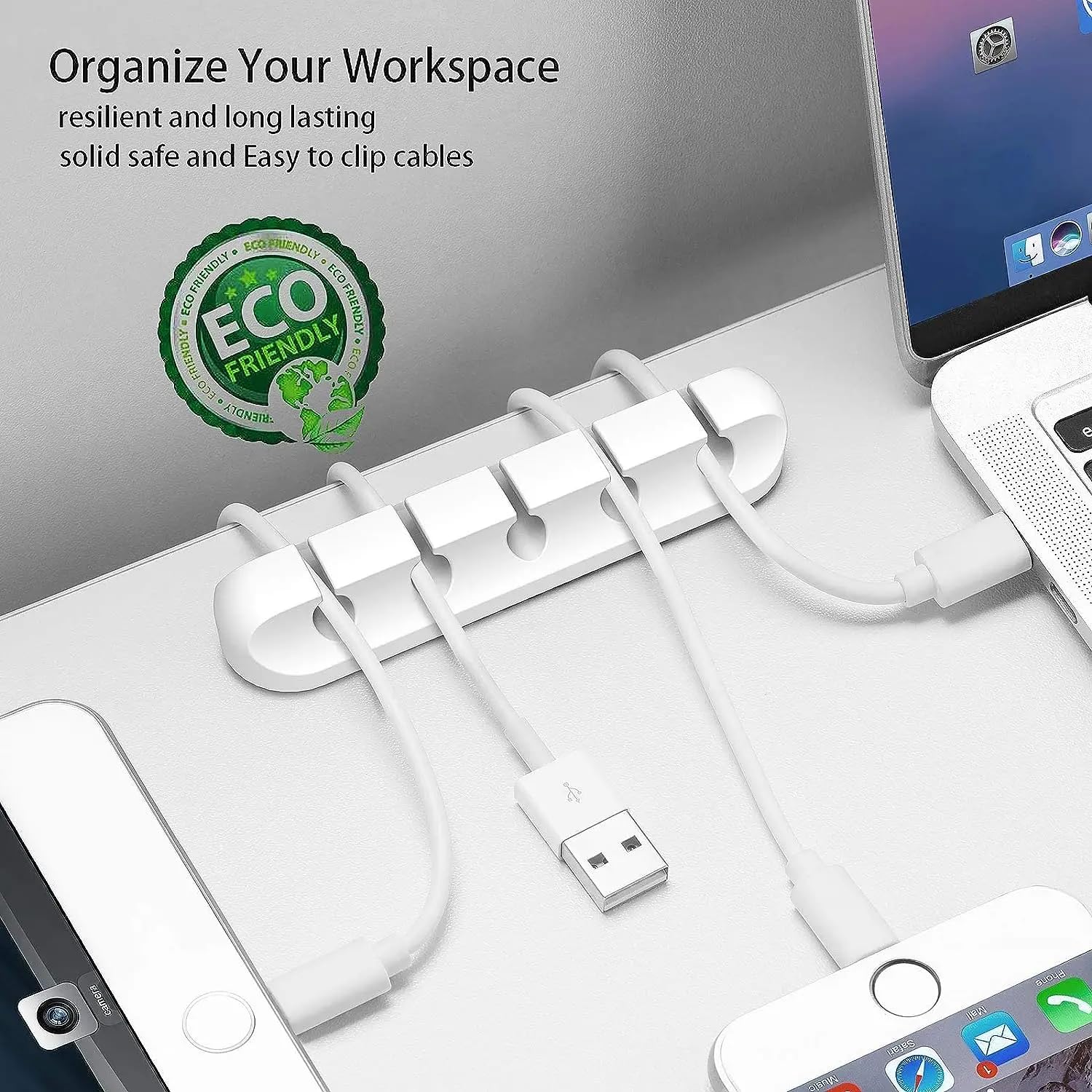 Paquete de 5 clips de gestión de cables, organizador de cables adhesivo para escritorio, coche, mesita de noche, oficina, hogar, se adapta a cables de carga USB, cables de alimentación, auriculares (7
