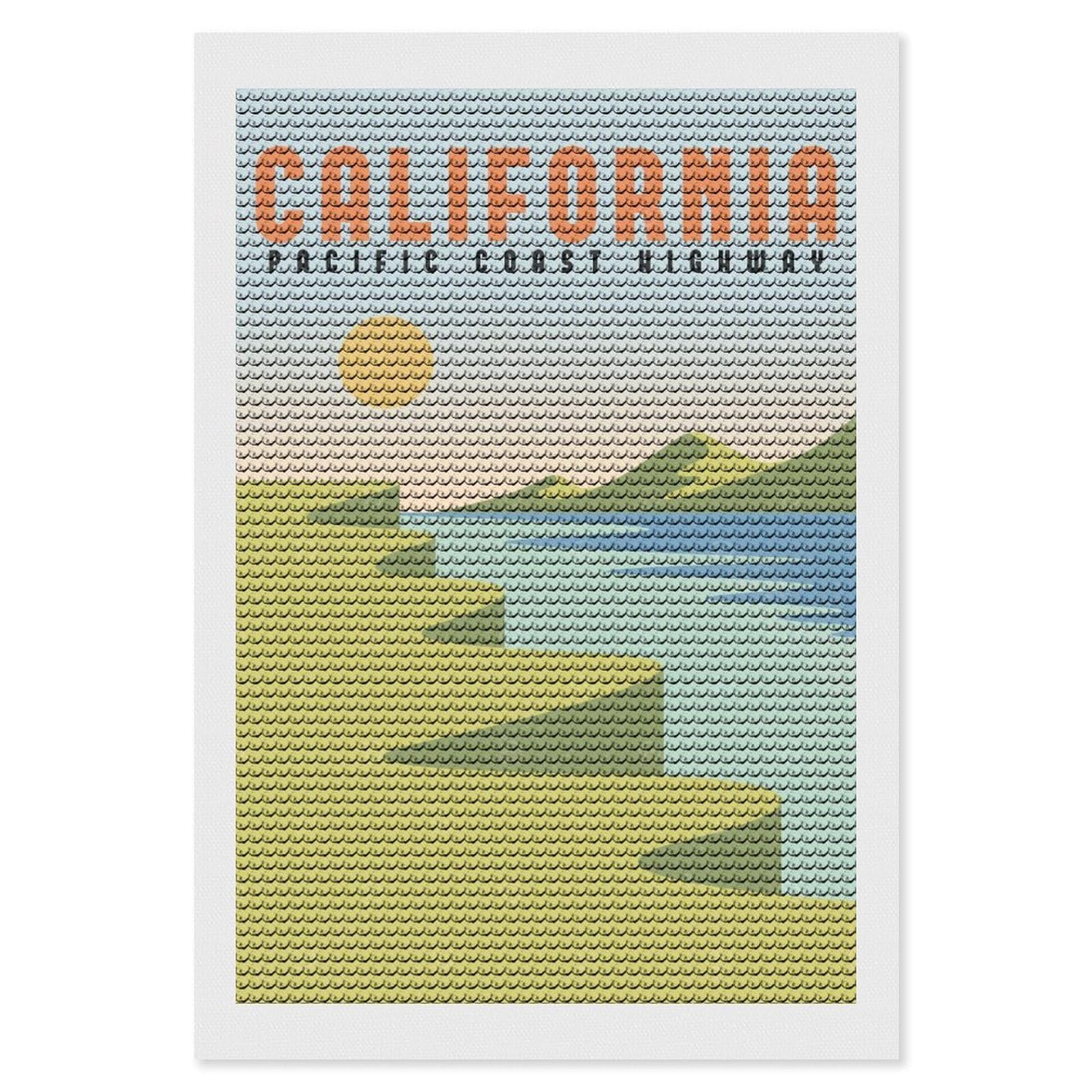 Junmoney California Pacific Coast Diamond Painting Canvas Set 8"x12", Easy to Enjoy, Adhesive Canvas, Office Decor, Holiday Gift Idea, with Tool Kit