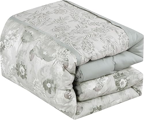 Miniatura 10 de ESCA Keeya - Juego de edredón bordado de flores moradas de 7 piezas, transpirable, para todas las estaciones, suave y ligero, tamaño Queen