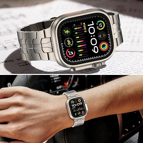Miniatura 136 de MioHHR Correa y funda de acero inoxidable compatible con Apple Watch Band de 1.772 pulgadas, cubierta protectora de metal para hombres para iWatch
