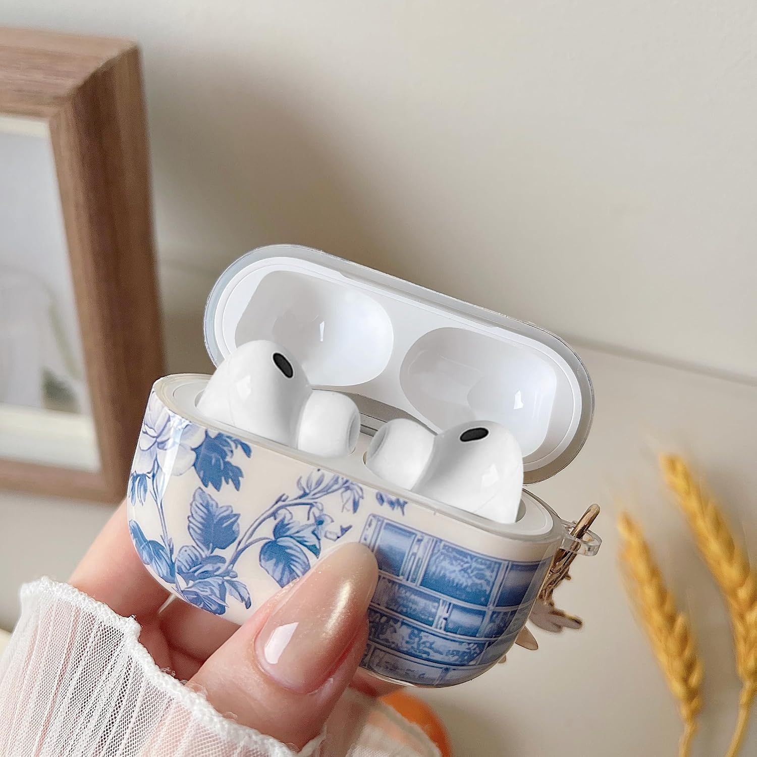 MINSCOSE for AirPods Pro 3 Case,Cute Bookish Flower Rose Pattern Design with Girly Keychain,Soft TPU Protective Shockproof Cover with Cleaner Kit for Girls Women for AirPods Pro 3-Blue image 5