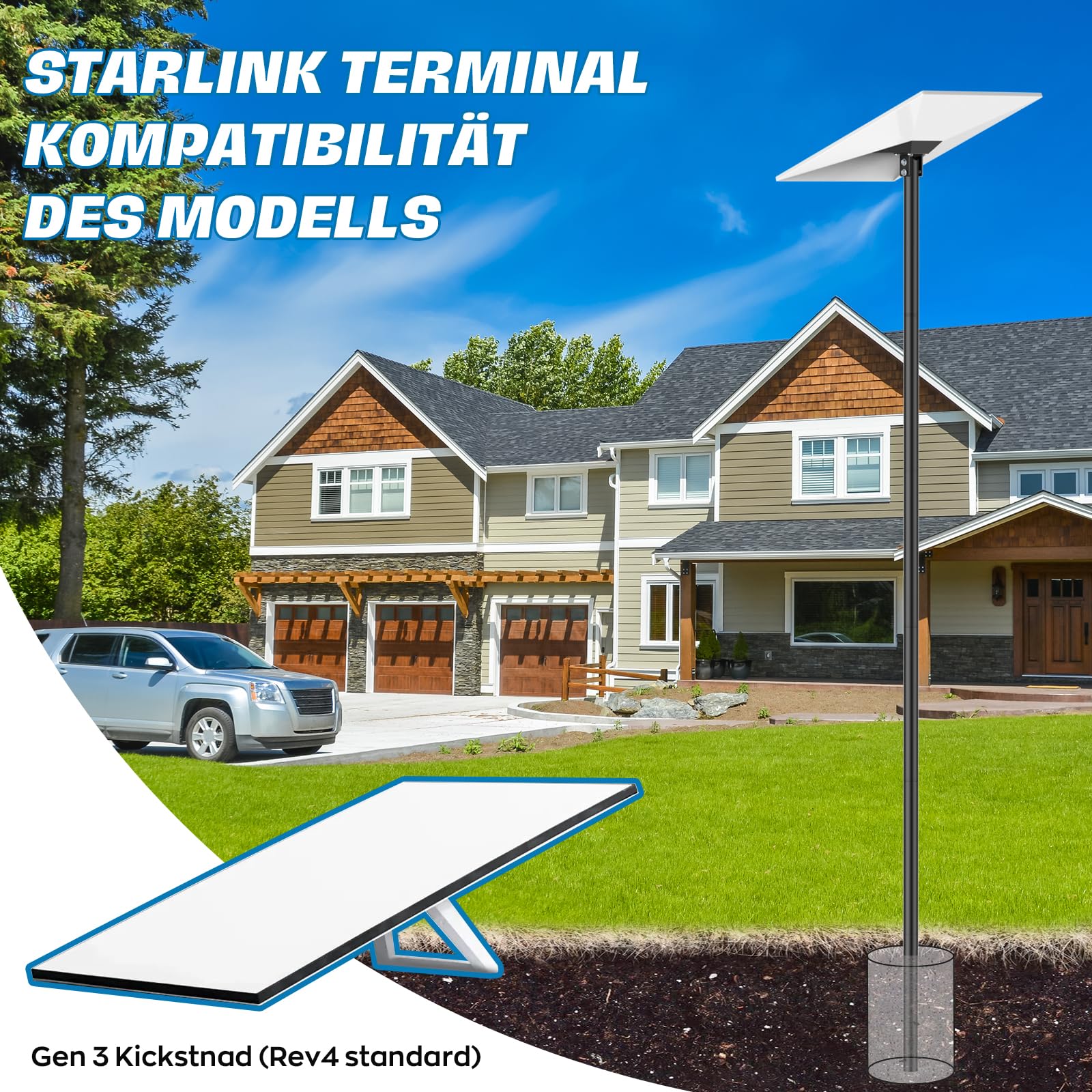 IMAYCC Kit de Support Starlink Gen 3 Longue, 7.9FT Réglable Starlink Ground Pole Mount Gen 3 avec Adaptateur de Tube StarlinkGen 3 Internet Standard pour Cour Jardin Extérieur