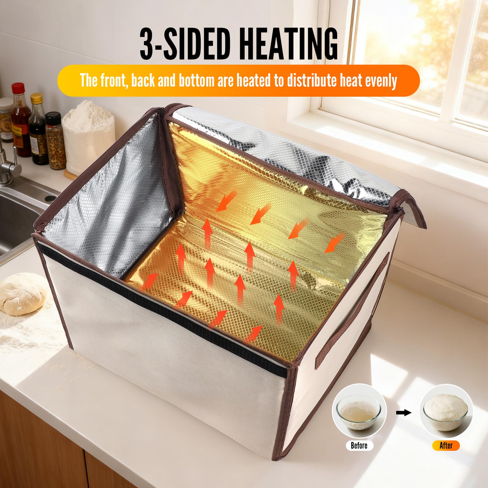 SWAWIS 40x30x28cm Caja de Fermentación con Función de Calefacción para Masa 230V 70W, Plegable, Control de Temperatura 20-50 ℃, Temporizador 0-24h, para Hogar Pan Pizza Yogur