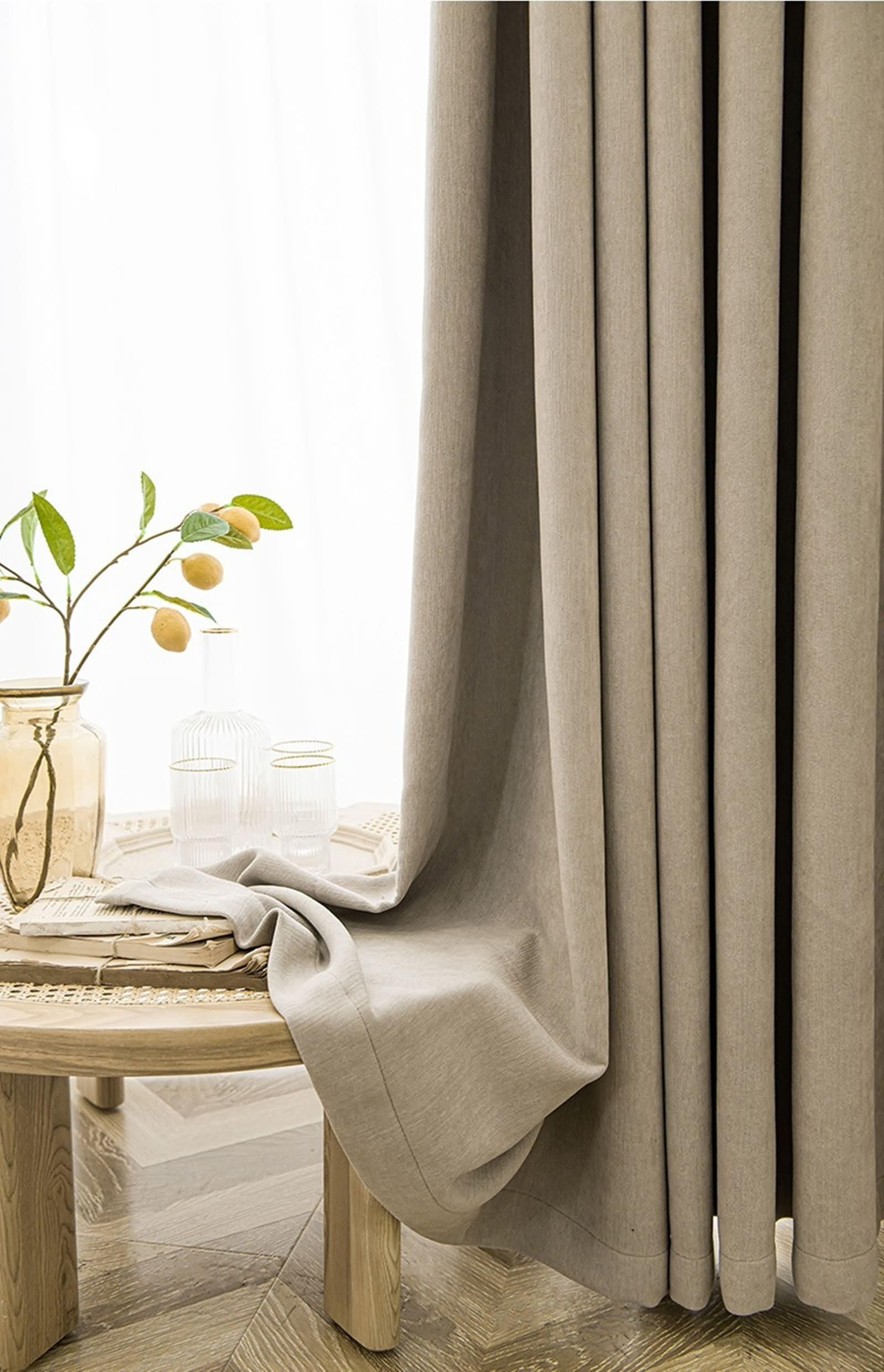 Tende con Occhiello,2 x 96W x 160H CM,2 Pezzi Tende Coprenti Oscuranti Termiche Tinta Unita Tenda per Oscuranti Beige