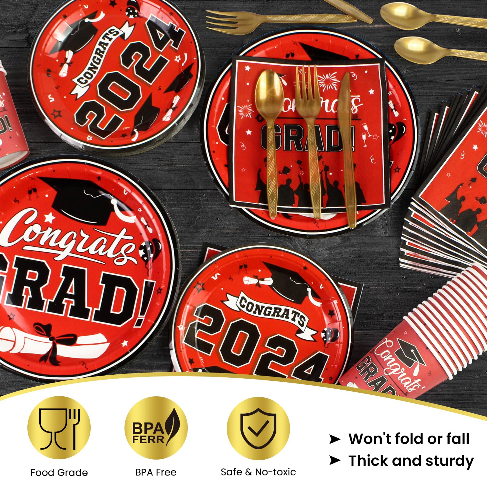 Graduation Dinnerware Snapklik.com : EVYIENEN 168 Pcs Graduation Party Supplies 2024 ...