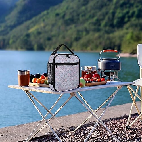 Miniatura 6 de Escamas de pescado con purpurina con textura de cola de sirena, bolsa de almuerzo reutilizable, bolsa portátil para hombres y mujeres
