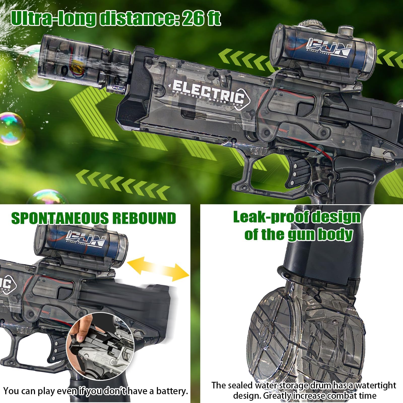 Electric Water Gun with Lights, Electric Water Gun Large Capacity High Powered Squirt, Range 28-32 FT, Summer Water Pistol Toys for Pool Party Beach Outdoor - Image 3