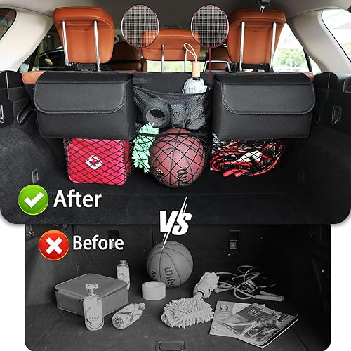 Miniatura 5 de Organizador de maletero de lujo para coche pequeño SUV, organizador de maletero colgante para asiento trasero, bolsa de almacenamiento plegable