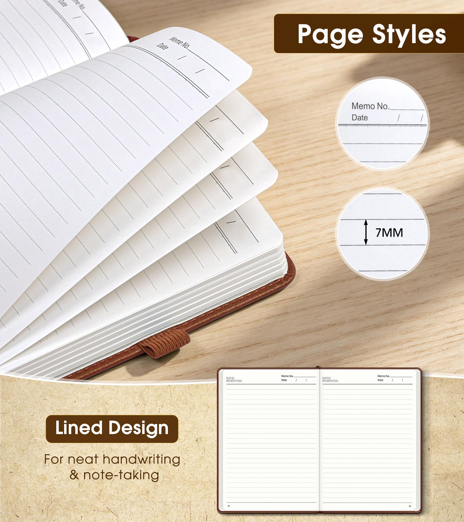 Cuaderno rayado, diario de cuero de tapa dura A5 para escribir, 160 páginas numeradas, cuadernos de diario de 5.7 x 8.3 pulgadas para hombres y mujeres, diario de papel grueso con rayas universitarias