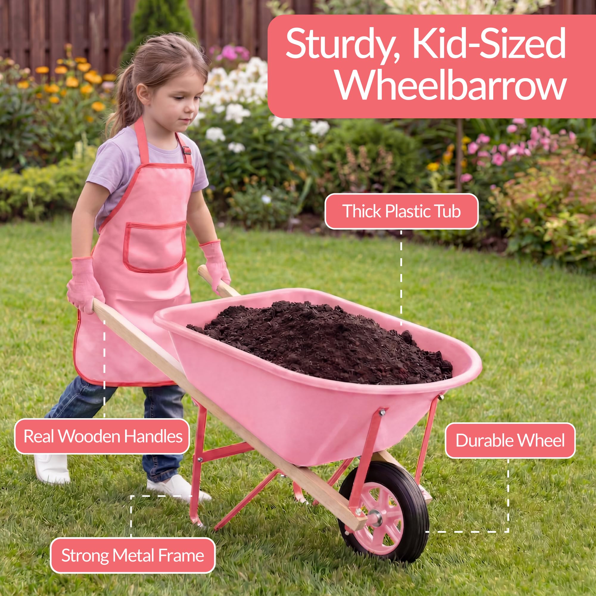 Best Choice Products Set di attrezzi da giardinaggio per bambini, 8 pezzi con carriola, utensili in metallo, annaffiatoio, grembiule e guanti, set da gioco per bambini da giardino per bambini dai 3