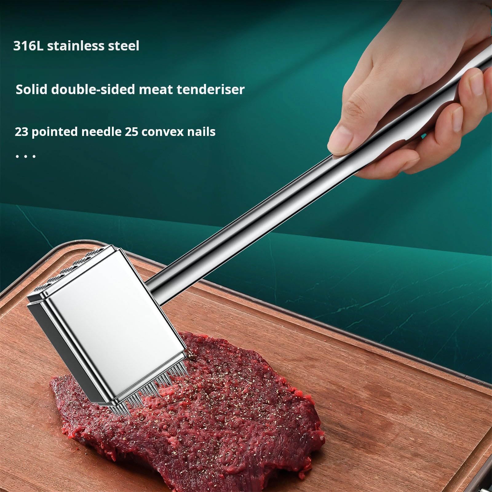 Generisch Fleischklopfer aus Edelstahl 316, perfekt Zartmachen von Steak, Hähnchen, ergonomischer, Kochausrüstung, Fleischklopfer in Restaurantqualität
