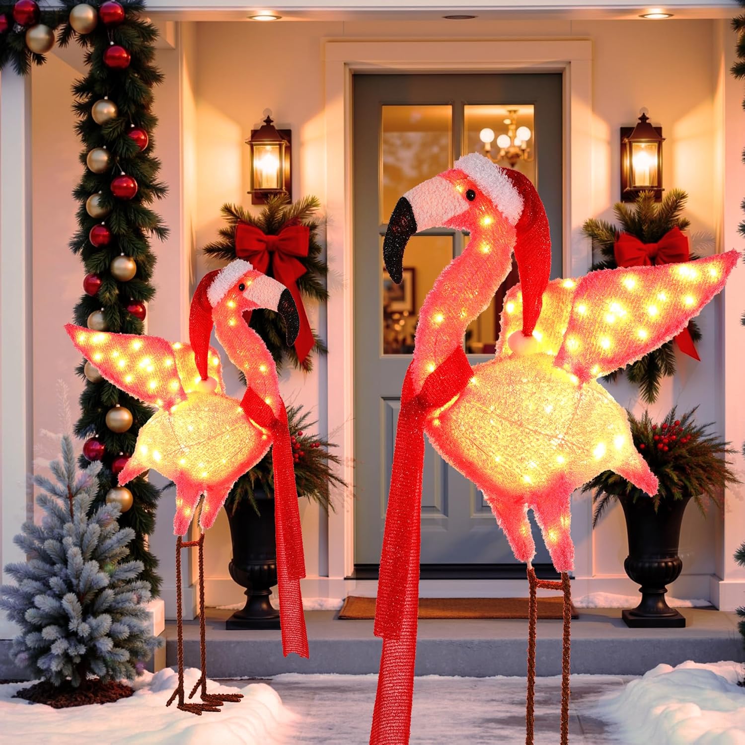 Christmas Flamingo Decorations Outdoor, Lighted Christmas Flamingo,Birthday Xmas Gifts for Women Mom,for Party Indoor, Outdoor, Yard, Garden,Holiday Season