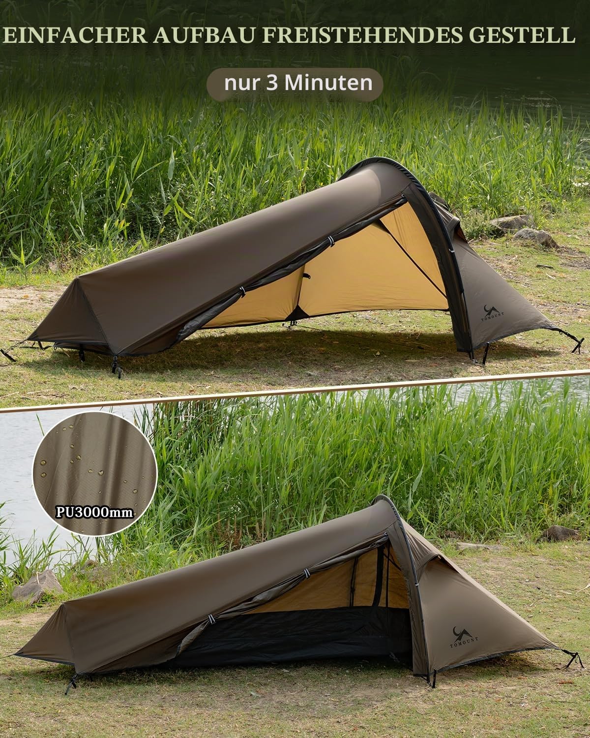 TOMOUNT Bivvy Zelt Nylon Ultraleicht 1 Person Wasserdicht Bivvy Bag Kleines Packmaß Trekkingzelt für Trekking, Camping, Outdoor, Klettern mit Rucksack
