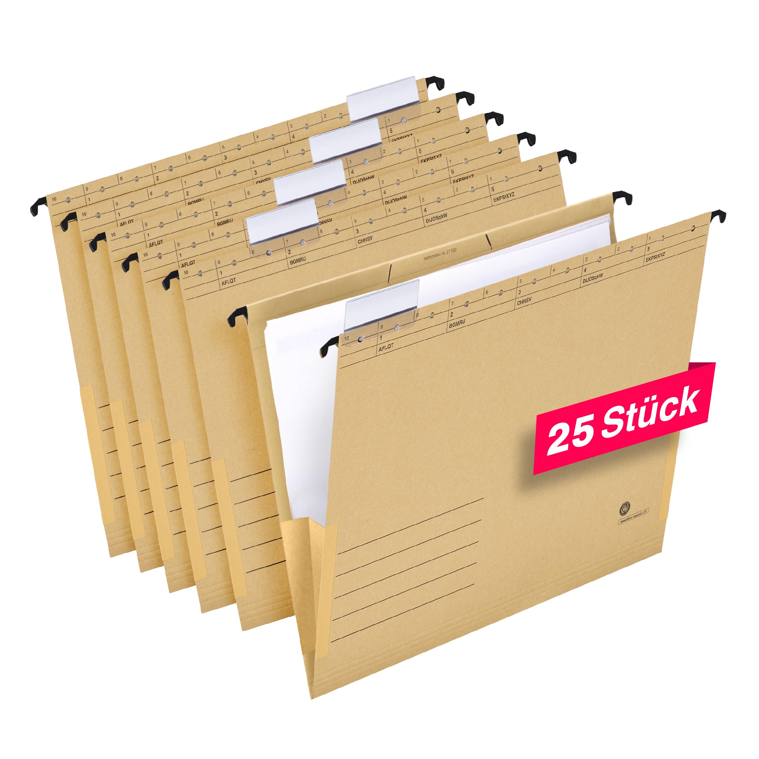 Hängetaschen für A4, Hängeregister, mit Leinenfröschen, inkl. Vollsichtreitern, braun, 25 Stück