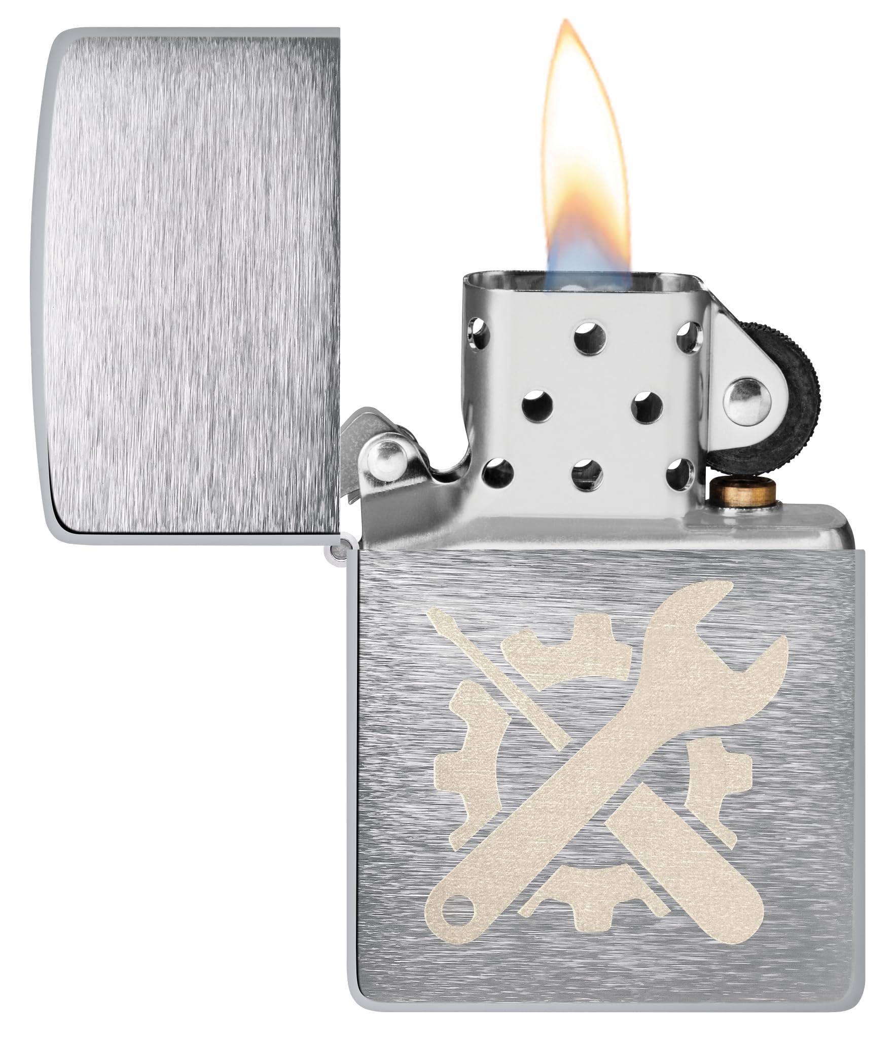 Zippo Encendedor a prueba de viento Brushed Chrome Laser Engrave Recargable Caja regalo