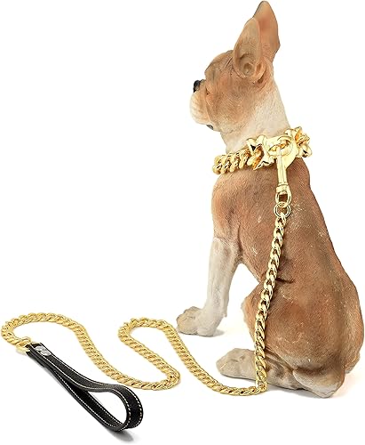 Miniatura 5 de NIKPET Collar de perro de cadena dorada de metal de acero inoxidable con eslabones cubanos de eslabones cubanos fuerte y resistente, a prueba de