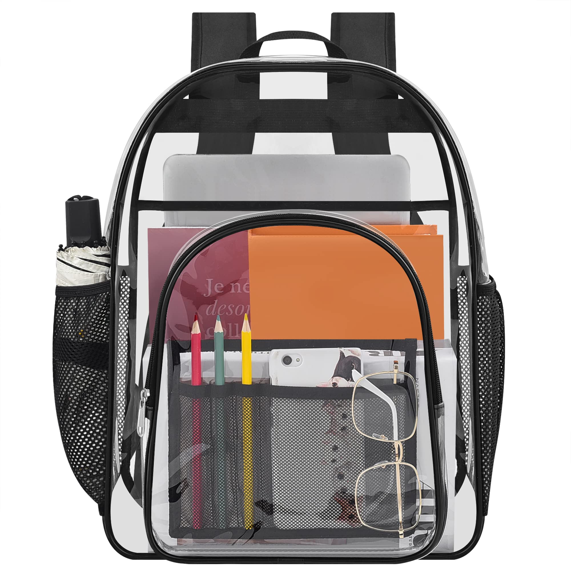 Slumou Heavy Duty Clear Backpacks for School,Clear Bookbag PVC See Through Backpack for Boys Girls College Work