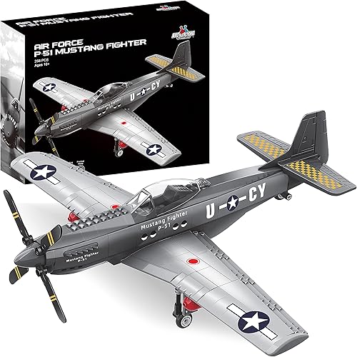 Apostrophe Games WW2 P-51 Mustang Fighter Plane - Juego de 258 juguetes de construcción - Juguete de avión para niños mayores de 10 años y adultos -