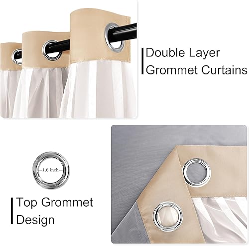 Miniatura 3 de Cortinas 100% opacas con superposición transparente, doble capa con ojales, aislamiento térmico, cortinas de privacidad con forro negro para