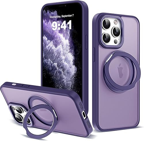 AmoraAqua Funda diseñada para iPhone 11 Pro Max con soporte de anillo magnético giratorio e invisible de 360 compatible con Magsafe Funda