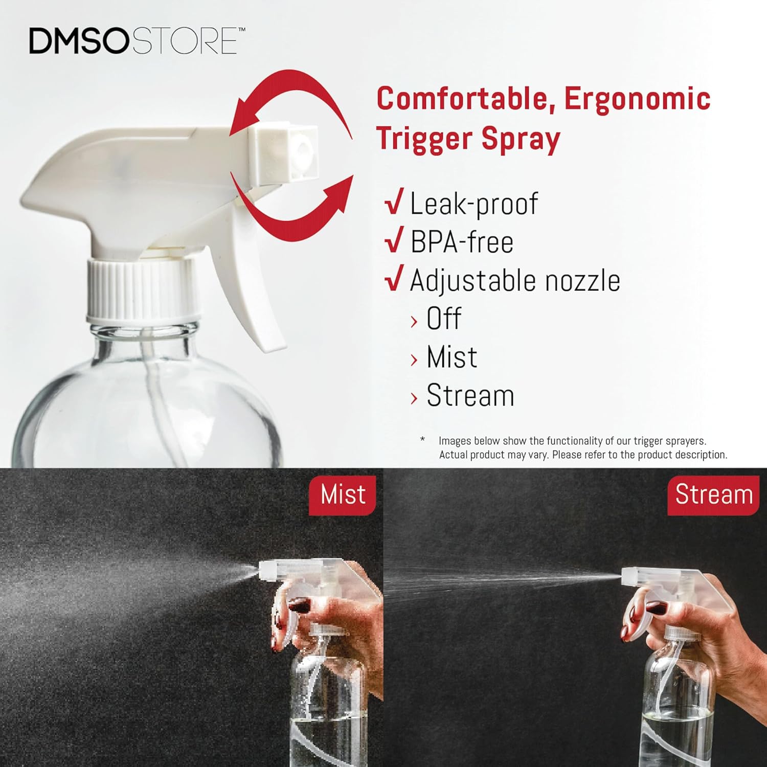 Glass Spray Bottles 16 oz. 4 pack with white trigger sprayer that has an adjustable nozzle for mist or stream BPA Free Multipe uses: for watering or fertilizing plants, hair care, pets, and cleaning.