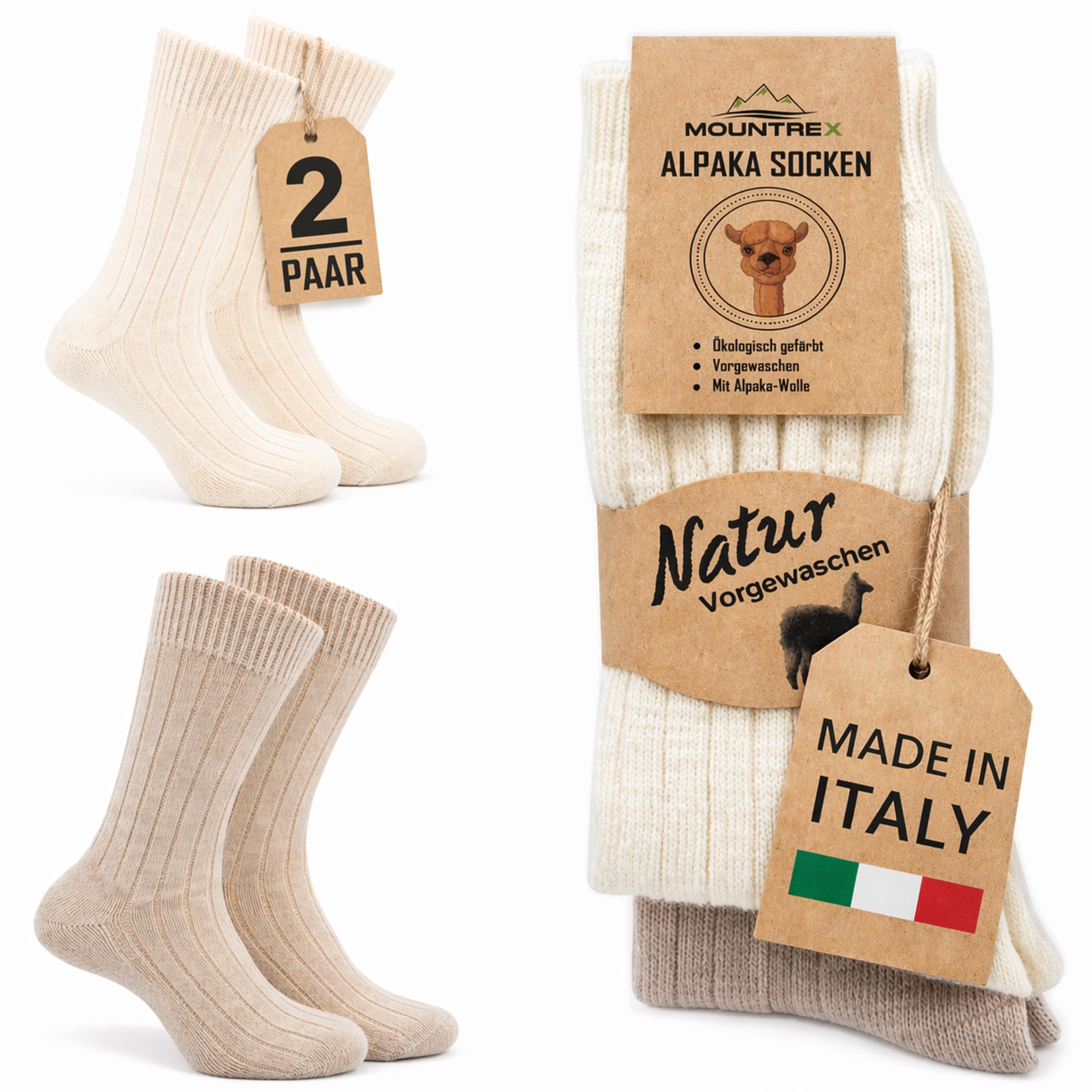 MOUNTREX® Alpaka Socken, Wollsocken für Damen und Herren - Wintersocken, Warme Haussocken, Thermosocken - Dünn - Kuschelsocken - 2 Paar