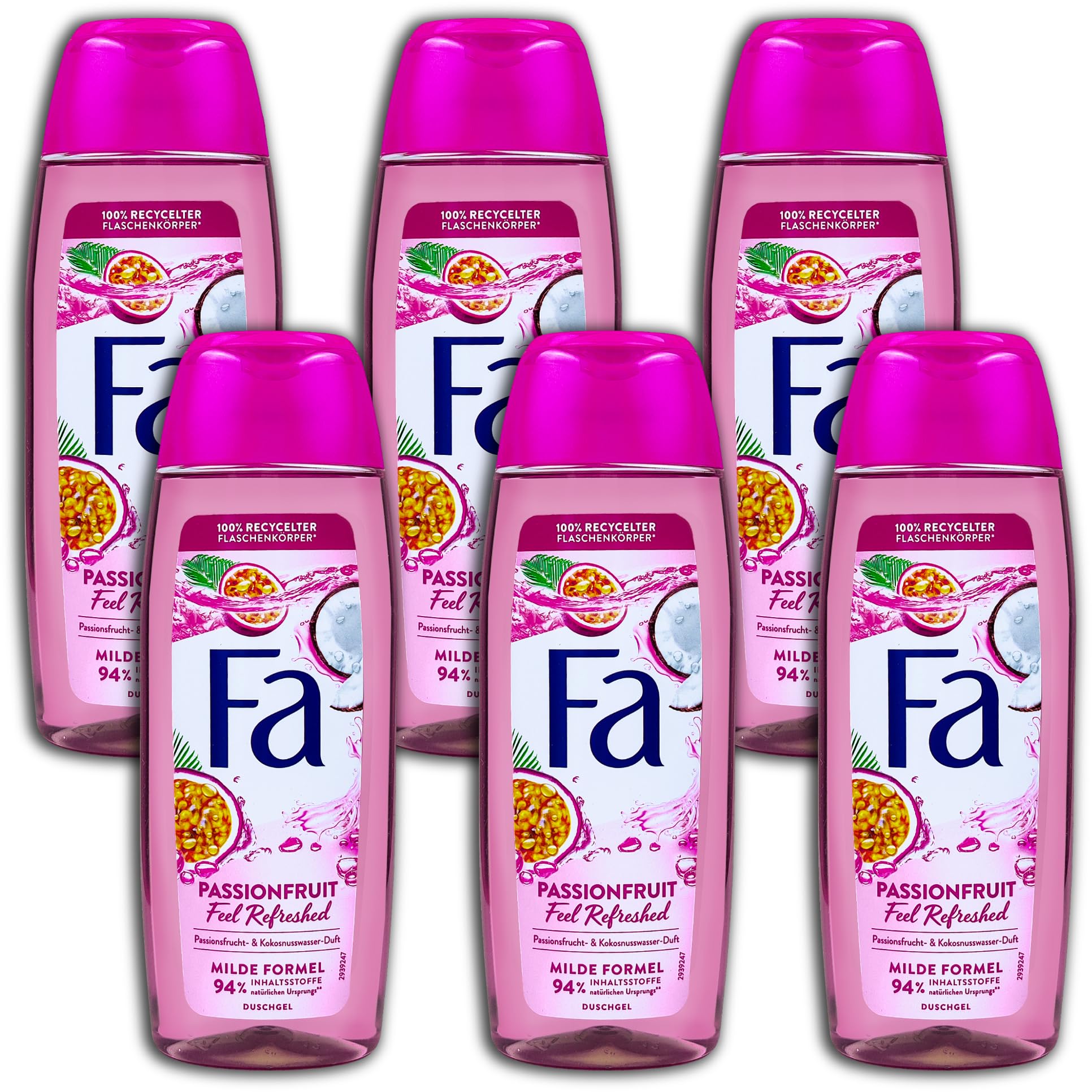 Fa Shower Gel Passion Fruit Feel Refreshed 6 x 250 ml Pack of 6, 1.5 l (Pack of 1)