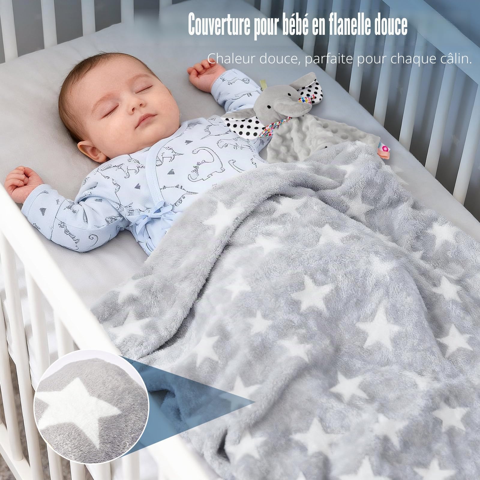 vamei Cadeau Coffret Naissance Fille Garcon avec Barboteuse Bebe Couverture Doudou Bavoir Chaussettes Antidérapantes Bonnet Cadeau Baby Shower Mixte Bebe Naissance Coffret