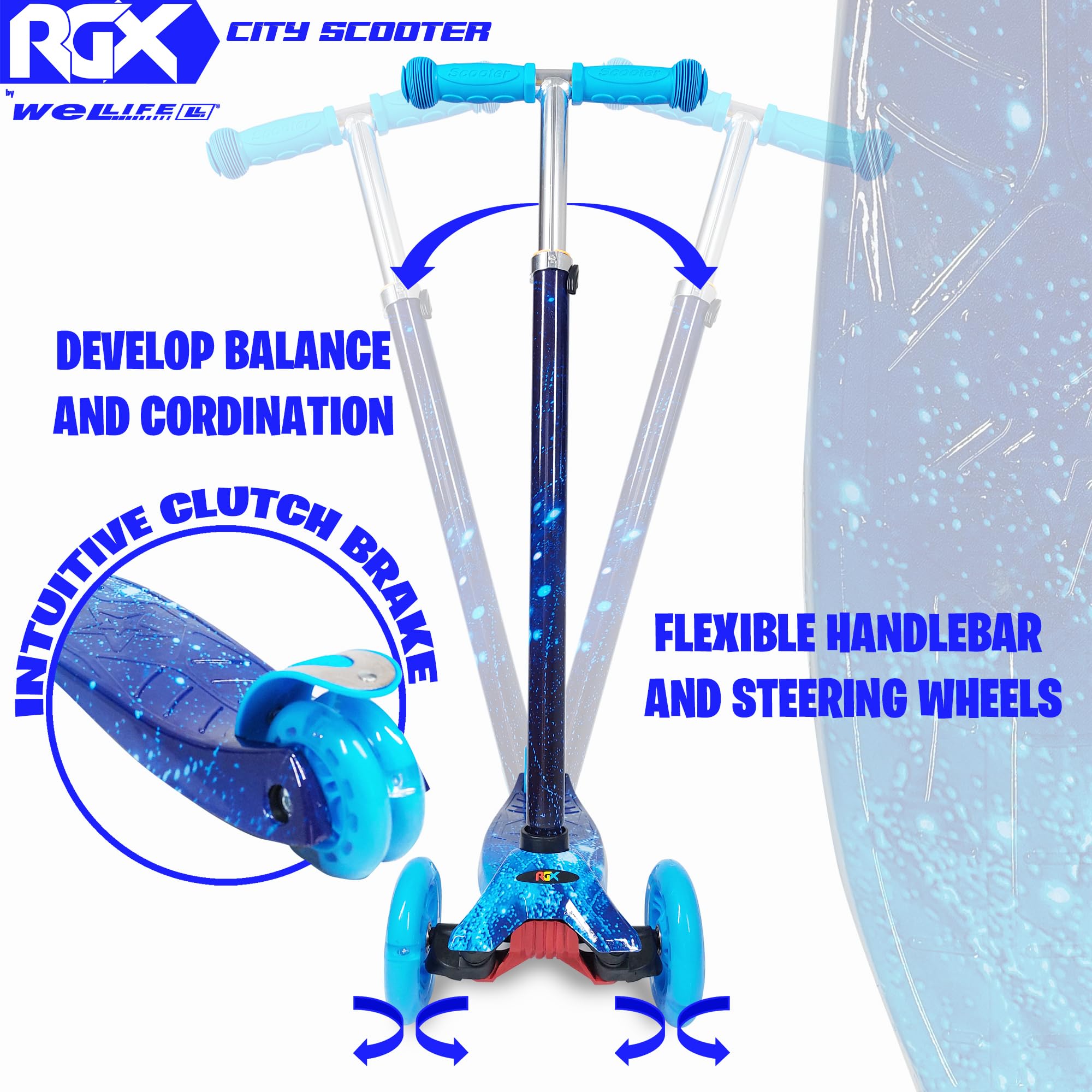 WeLLIFE | Scooter RGX | Patinete para niños de 3 a 12 años | Patinete niño 3 ruedas luminosas LED | Patinete niña con mango ajustable en altura |
