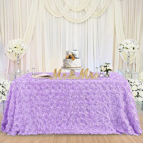 Miniatura 7 de B-COOL Manteles florales 3D de 90 x 132 pulgadas, mantel de roseta de boda con rosa lavanda para decoración de mesa de amor, baby shower, despedida