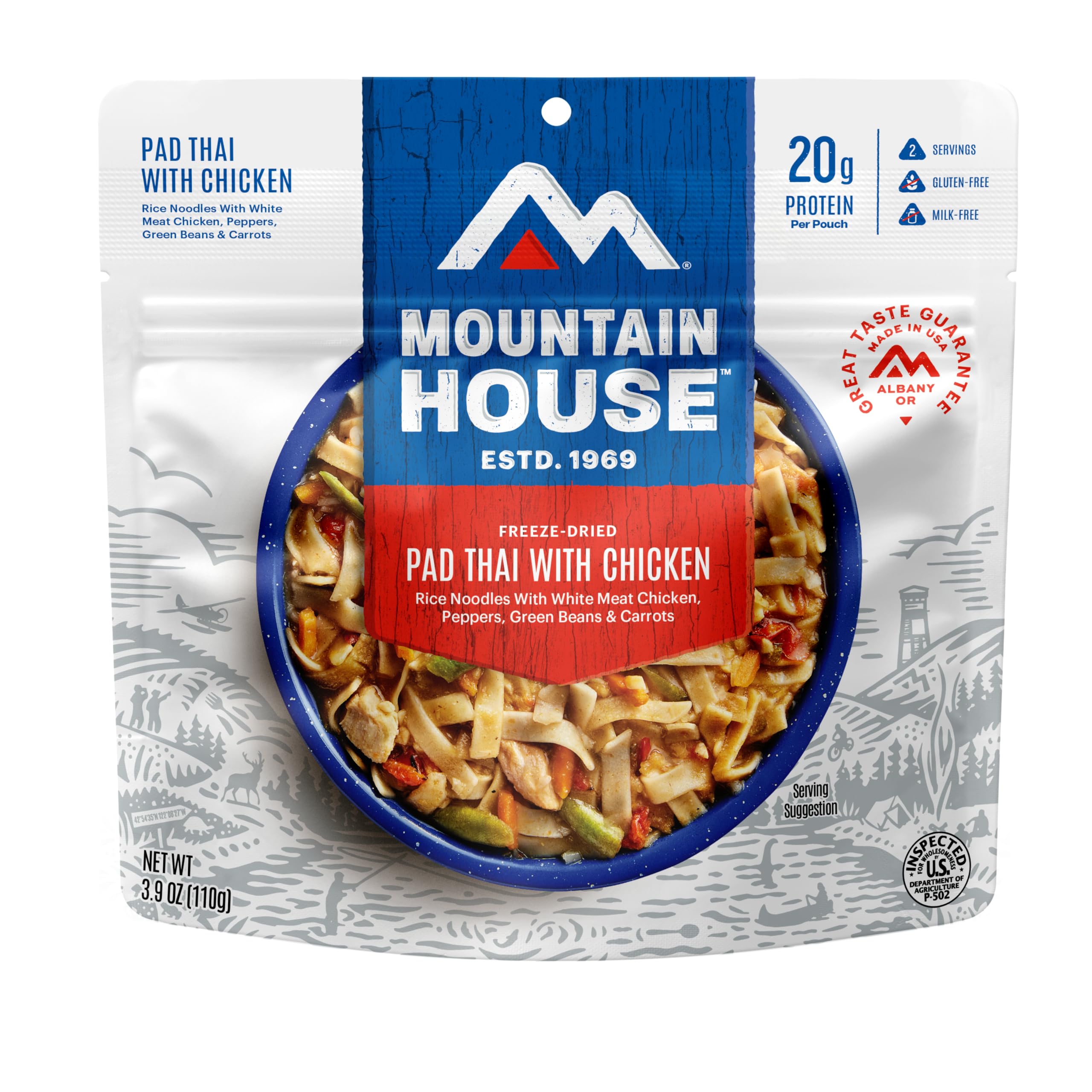 Mountain House Pad Thai with Chicken | Freeze Dried Backpacking & Camping Food |2 Servings | Gluten-Free