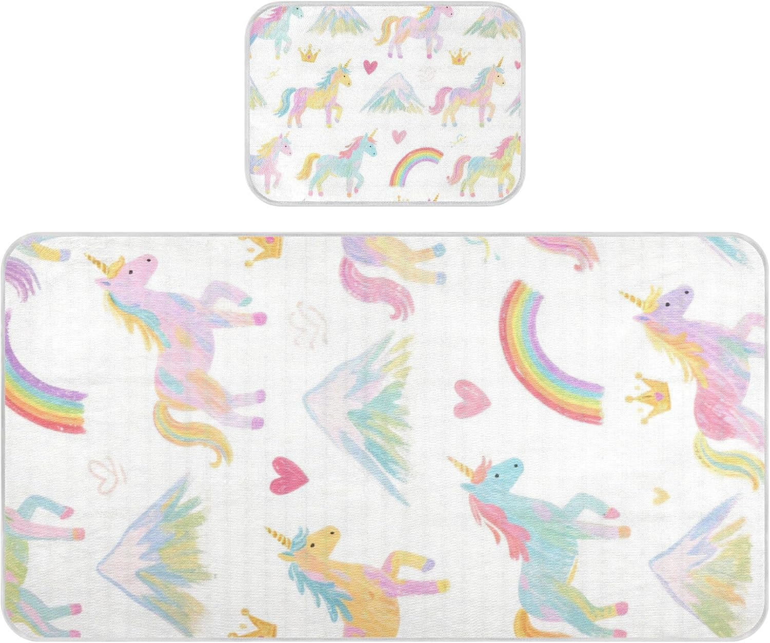 Cute Cartoon White Rainbow Unicorns Cooling Baby Mattress Protector 28" x 52" Breathable Mattress Protector Pads for Baby&Toddler