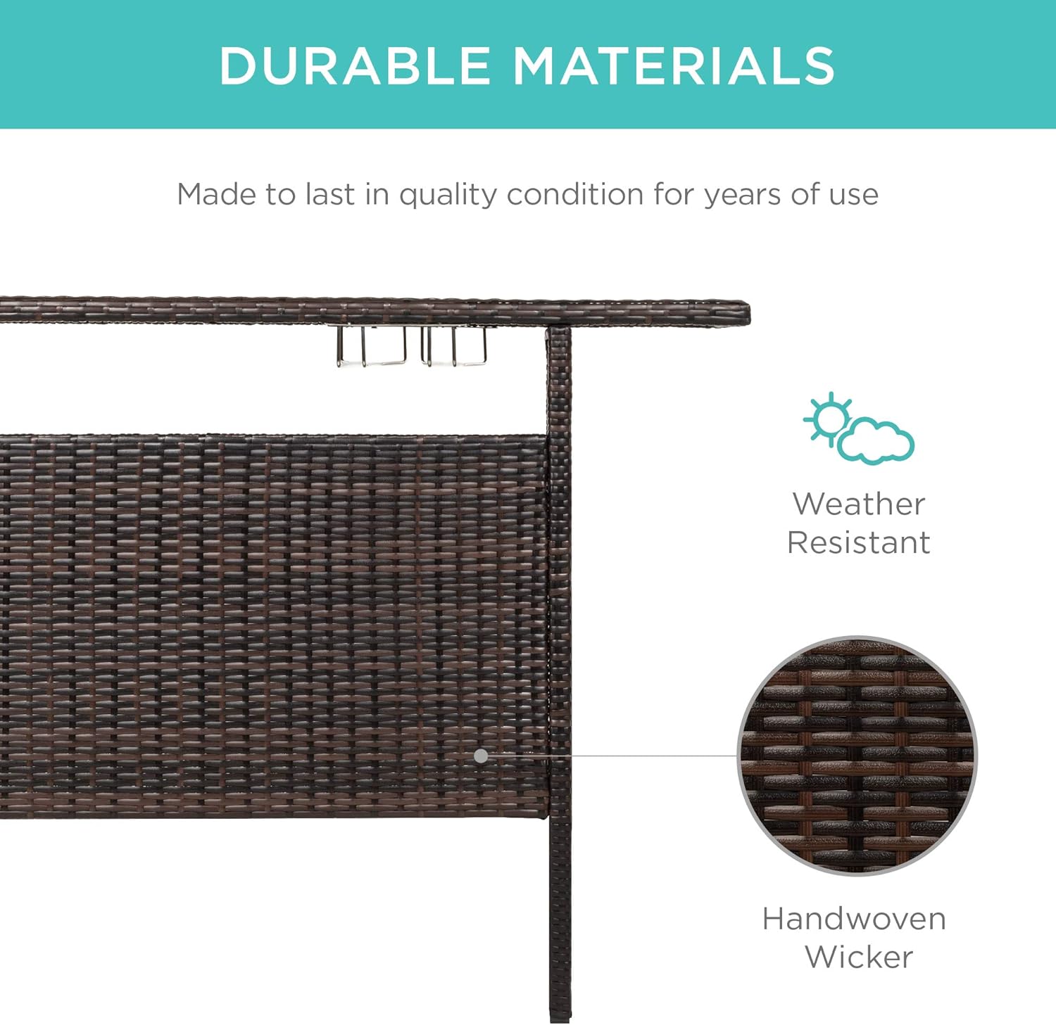Best Choice Products Outdoor Patio Wicker Bar Counter Table Backyard Furniture w/ 2 Steel Shelves and 2 Sets of Rails - Brown : Patio, Lawn & Garden