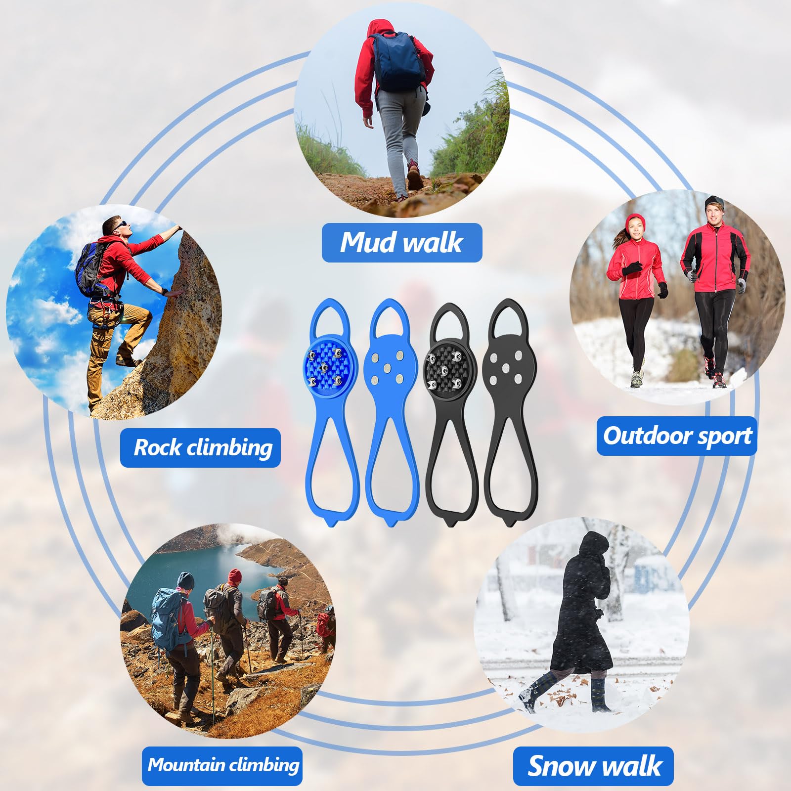 Syhood 6 paia di tacchetti per ghiaccio e neve, grandi tacchetti di trazione antiscivolo, con 5 tacchetti per ramponi a trazione universale, per neve, escursionismo, pesca
