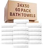 belem Fast Drying Hotel Towels - Pack of 60 (24x50) White Large Bath Towels Bulk- Lightweight Super Absorbing, Soft & Durable Terry Towels for Commercial & Hotel Use (010604)