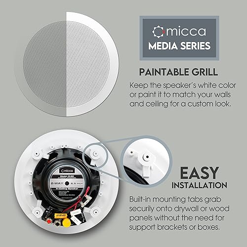 Miniatura 3 de Micca M-6C - Altavoz redondo de techo de 2 vías, diámetro de corte de 7.6 pulgadas, audio para toda la casa, cine en casa, interior o exterior
