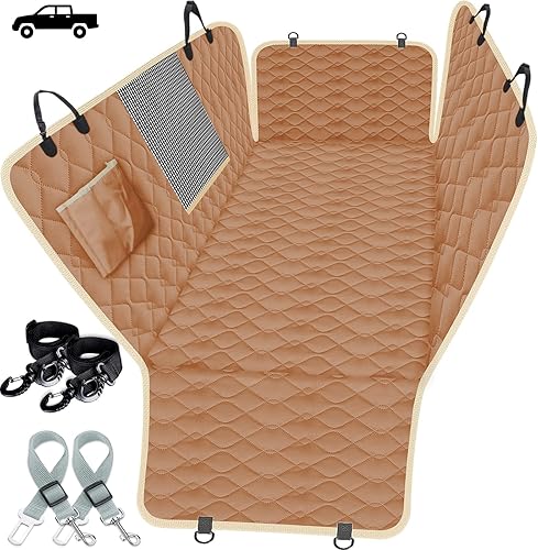 Lassie Fundas de asiento trasero de automóvil para camión, hamaca impermeable para automóvil para camión con 2 cinturones de seguridad para perros y