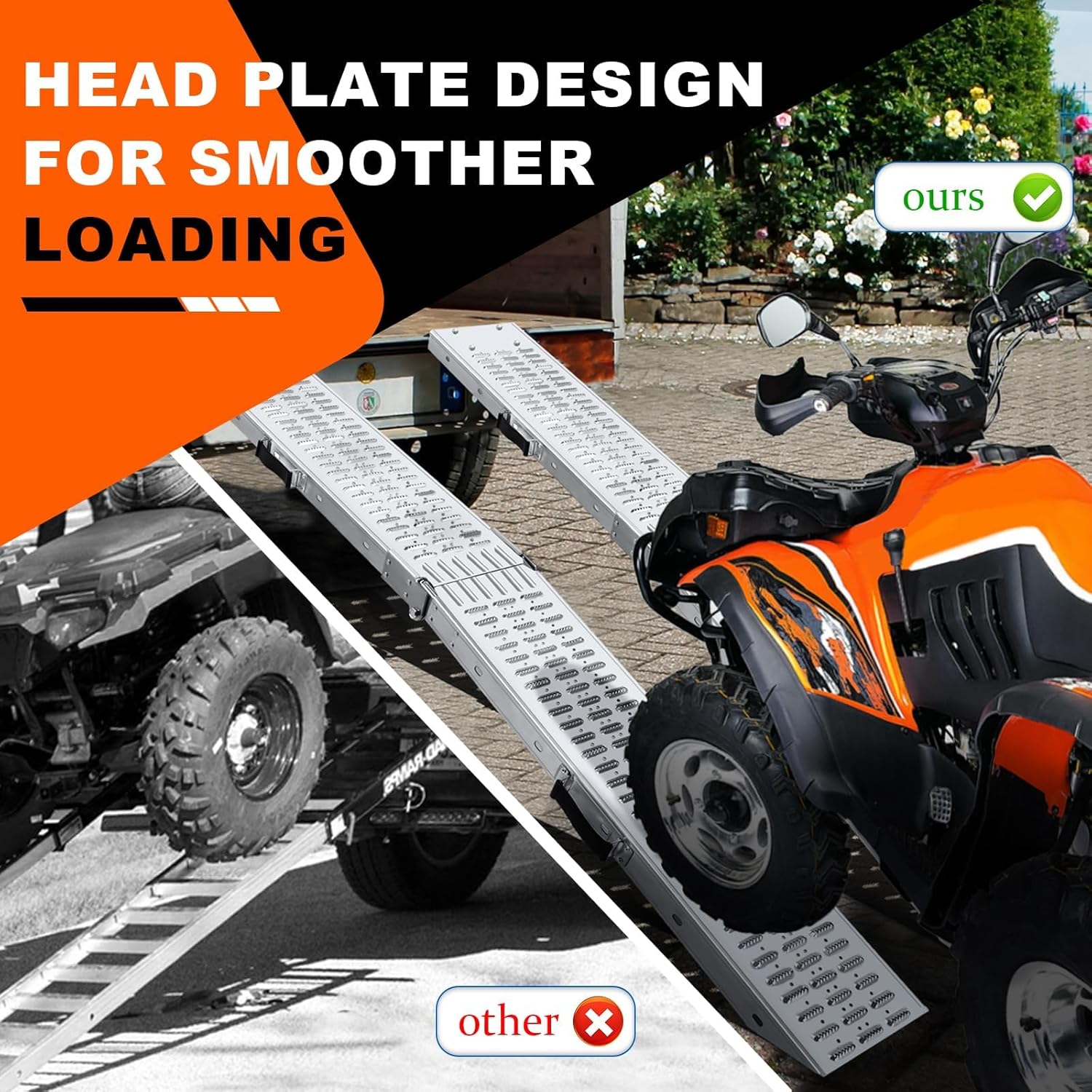 72.5" Heavy Duty Folding Loading Ramps, 1500lb Capacity, Ideal for Motorcycles, Lawn Mowers, ATVs, UTVs, and More – Pack of 2 with Safety Straps and Gloves