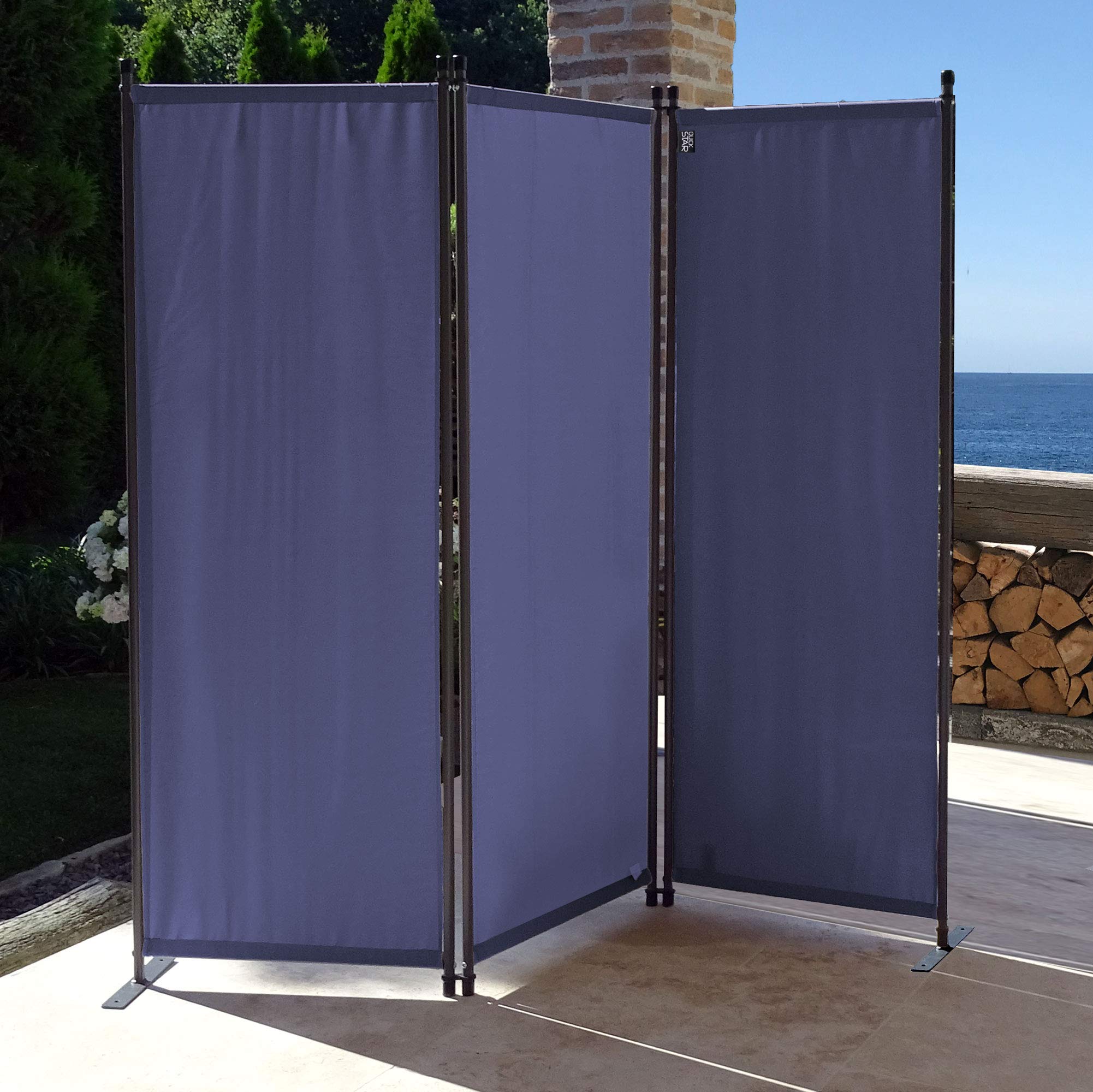 QUICK STAR Paravent 170 x 165 cm Tejido Divisor de habitación Jardín 3-Partición Pared de separación Plegable Balcón Pantalla de privacidad Azul