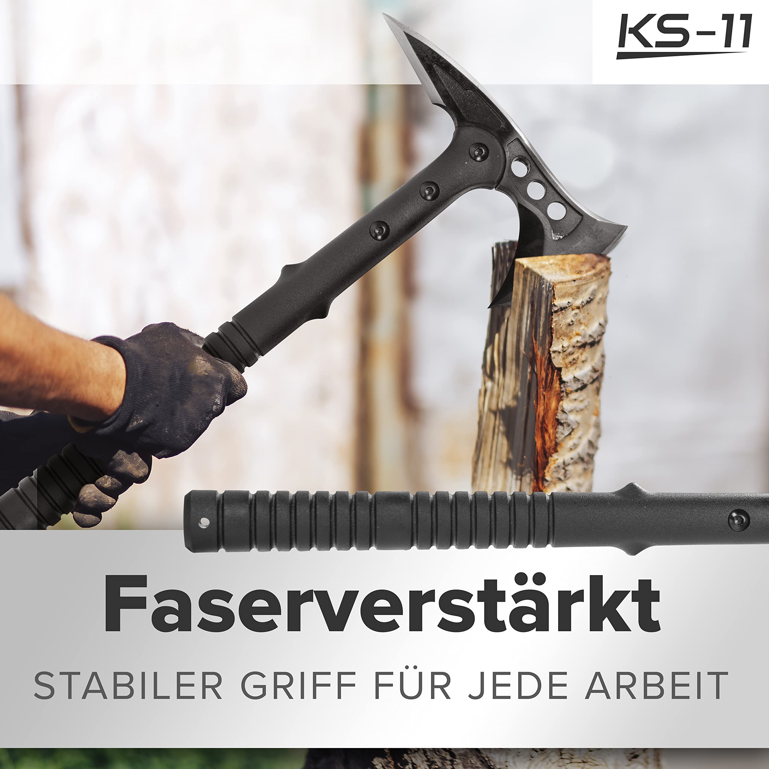 KS-11 - 2er SET Survival Axt M48 Tactical Tomahawk mit Dornspitze als Campingaxt - Outoor Axt Survival Beil Wurfaxt Axe