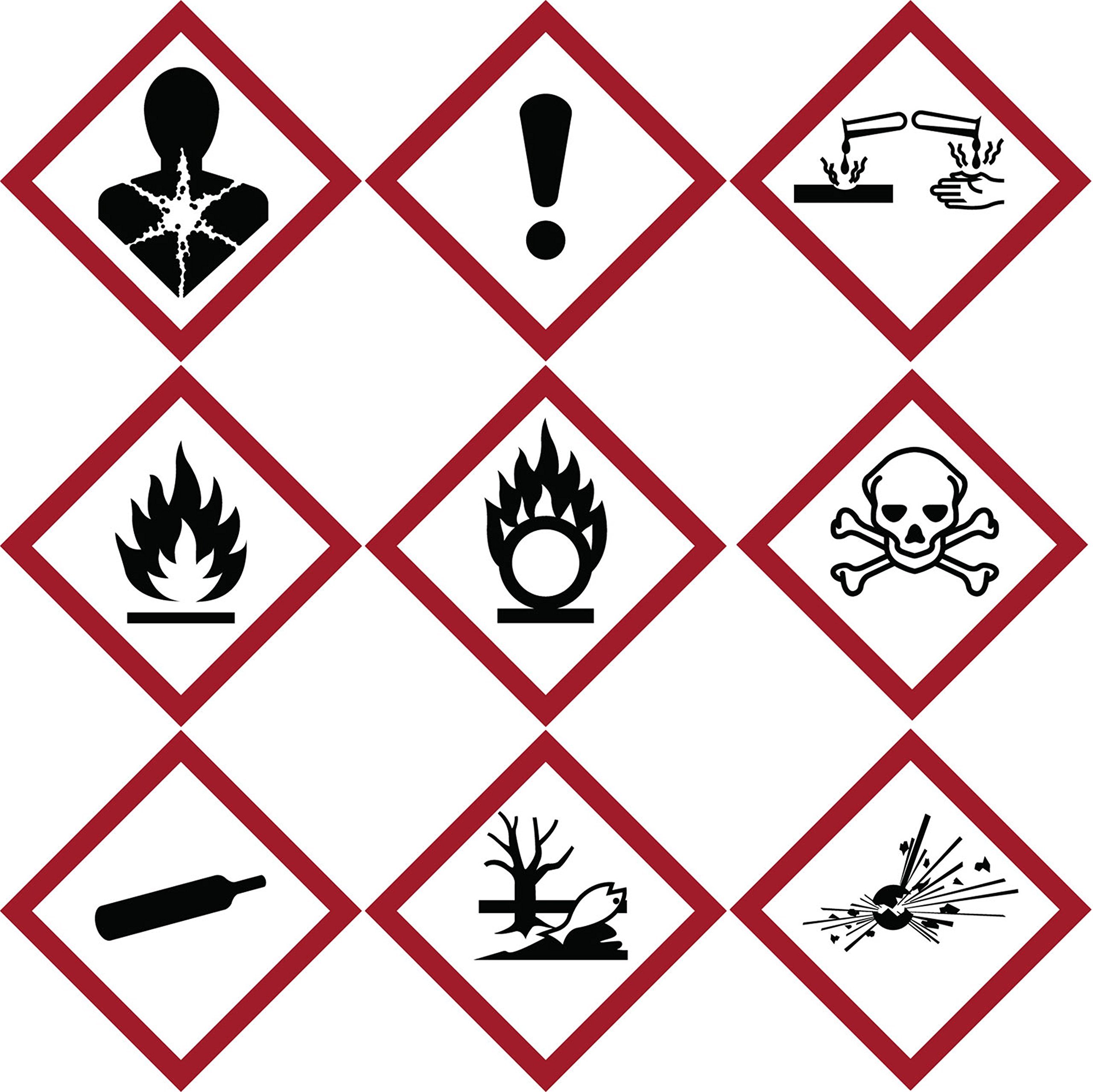 GHS Pictogram Labels, 2"X2", Complete Set of Nine (9) GHS Pictogram (50 Labels/Pictogram X 9 Pictograms, 450 Labels Total)