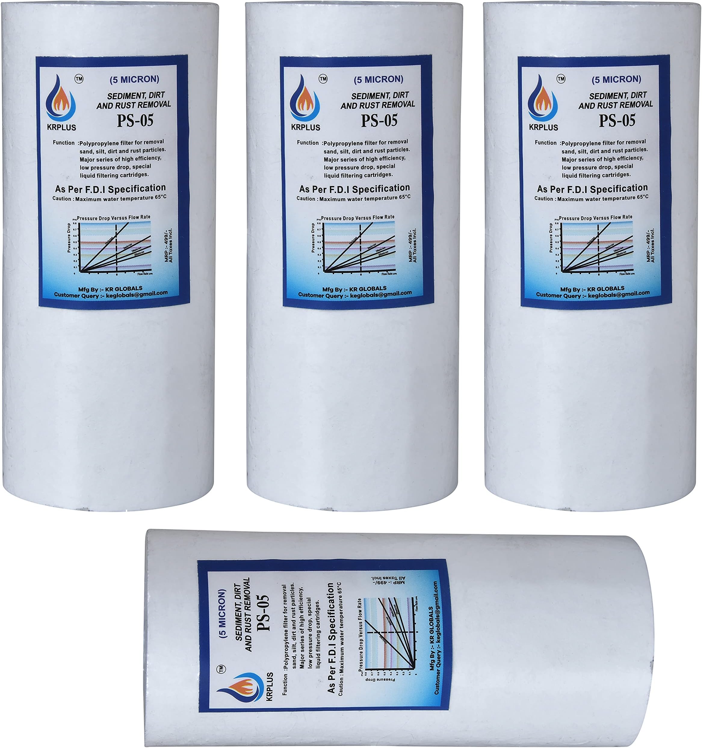 7.5 Inch Spun Filter/RO Filter/Pre Filter 5 Micron for PUREIT Water Purifier, 2.75" OD, 120 Gram (Pack of 4)