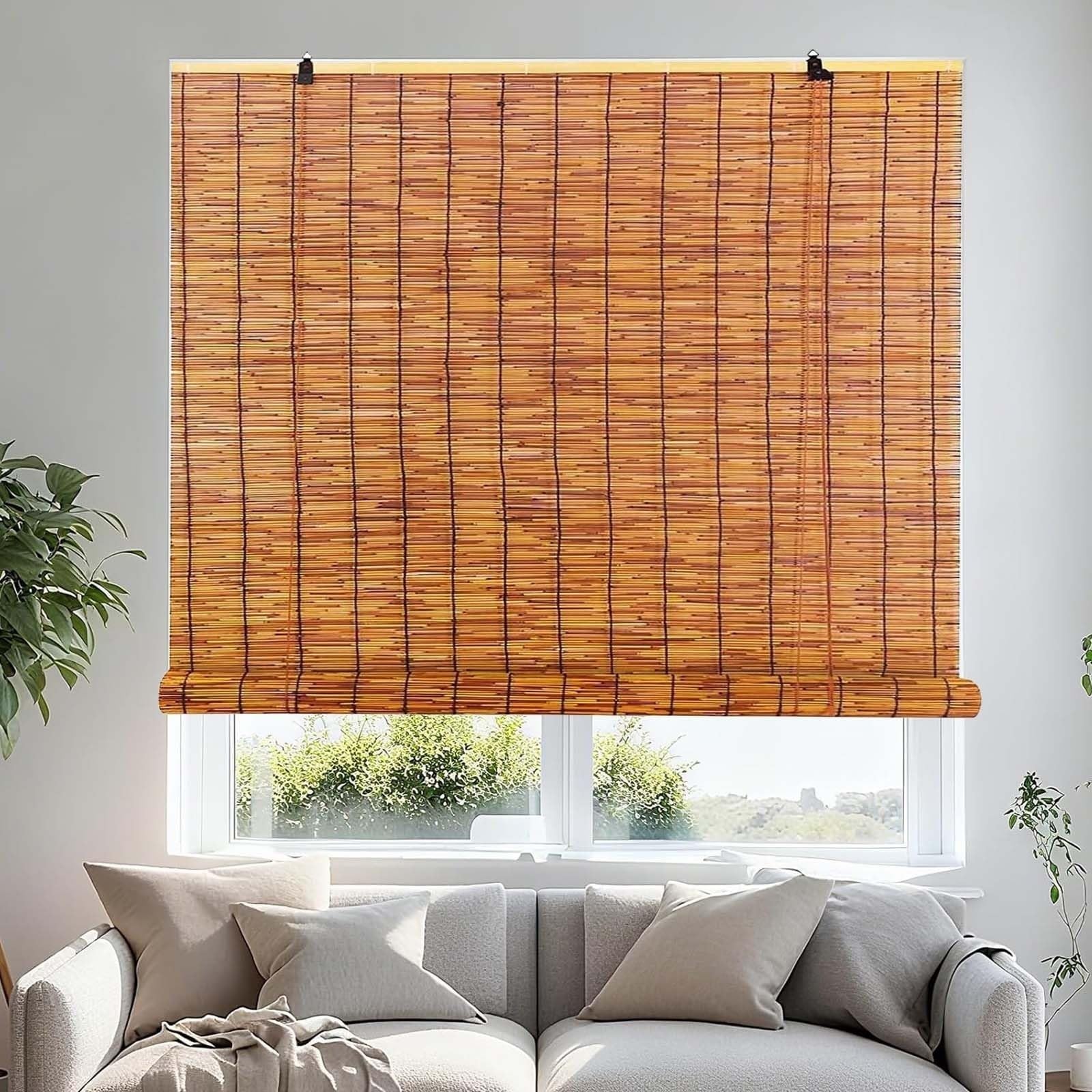 Cordless Bamboo Roller Blinds for Windows Blackout, Privacy Window Roll-Up Blinds, Light-Filtering for Day and Night, Bamboo Shades for Home and Office, Easy to Install 22 24 48 50 72''(53"W x 96"H)