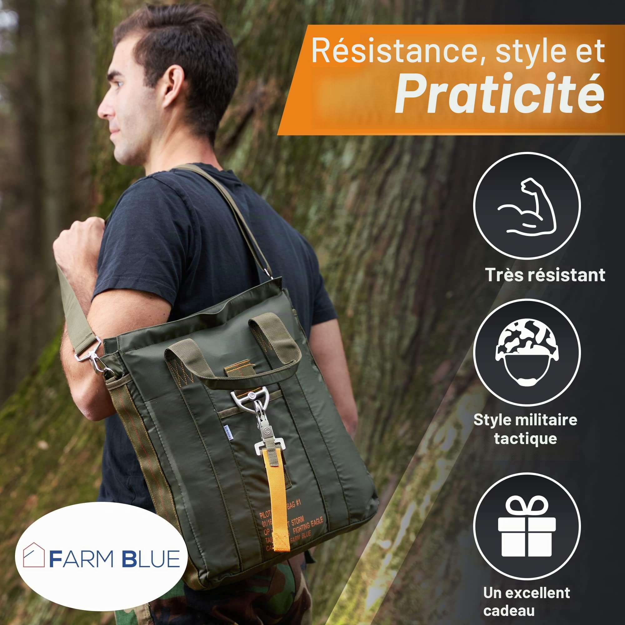 Farm Blue Sac de vol tactique - Sac de casque de pilote de parachute aviateur - Style militaire