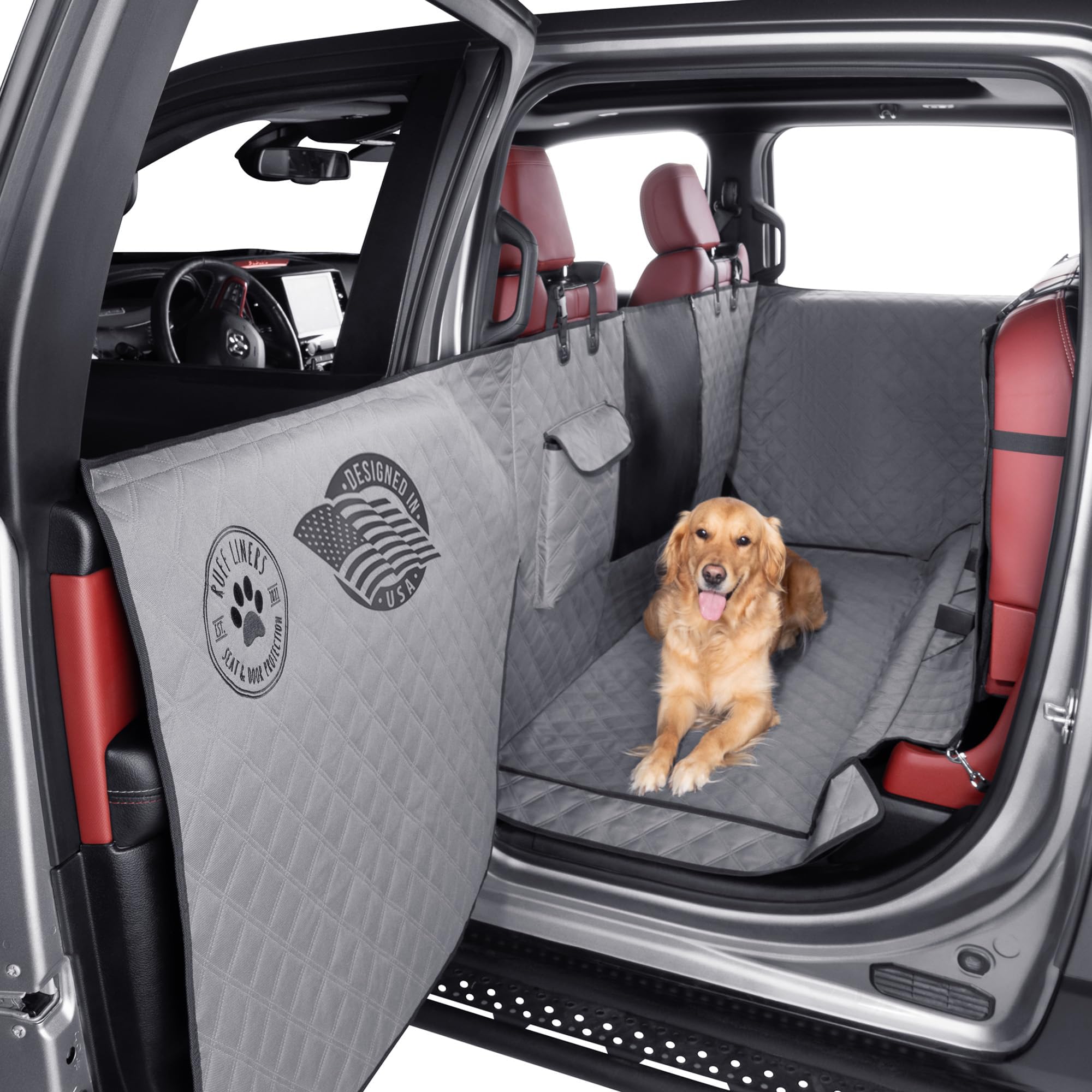 XL Floor Cover with Door Protection, Gray – As Seen on Shark Tank – Fits Full‑Size Crew Cab Trucks with Fold‑Up Seats, Waterproof & Machine Washable – Sturdy XL Dog Hammock for Truck